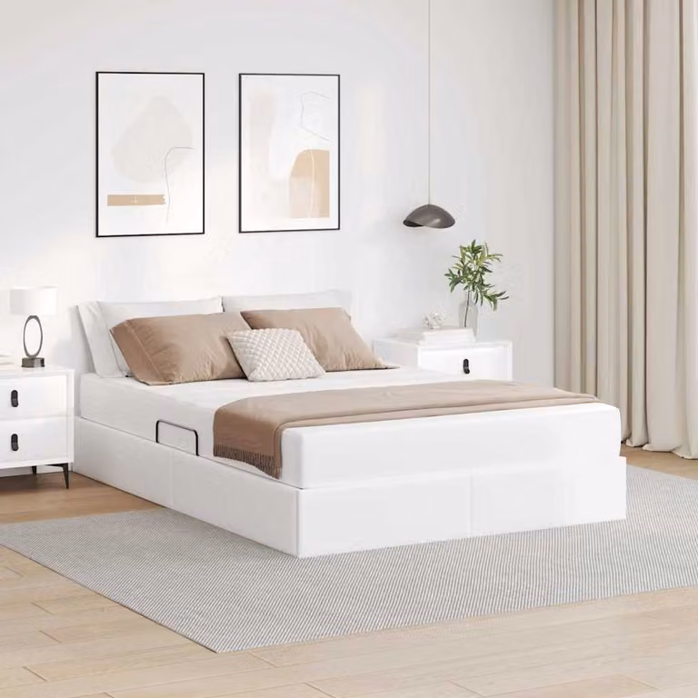 Letto con contenitore e 2 materassi ibridi vidaXL in ecopelle bianca L 140 x P 200 x H 43,5 cm
