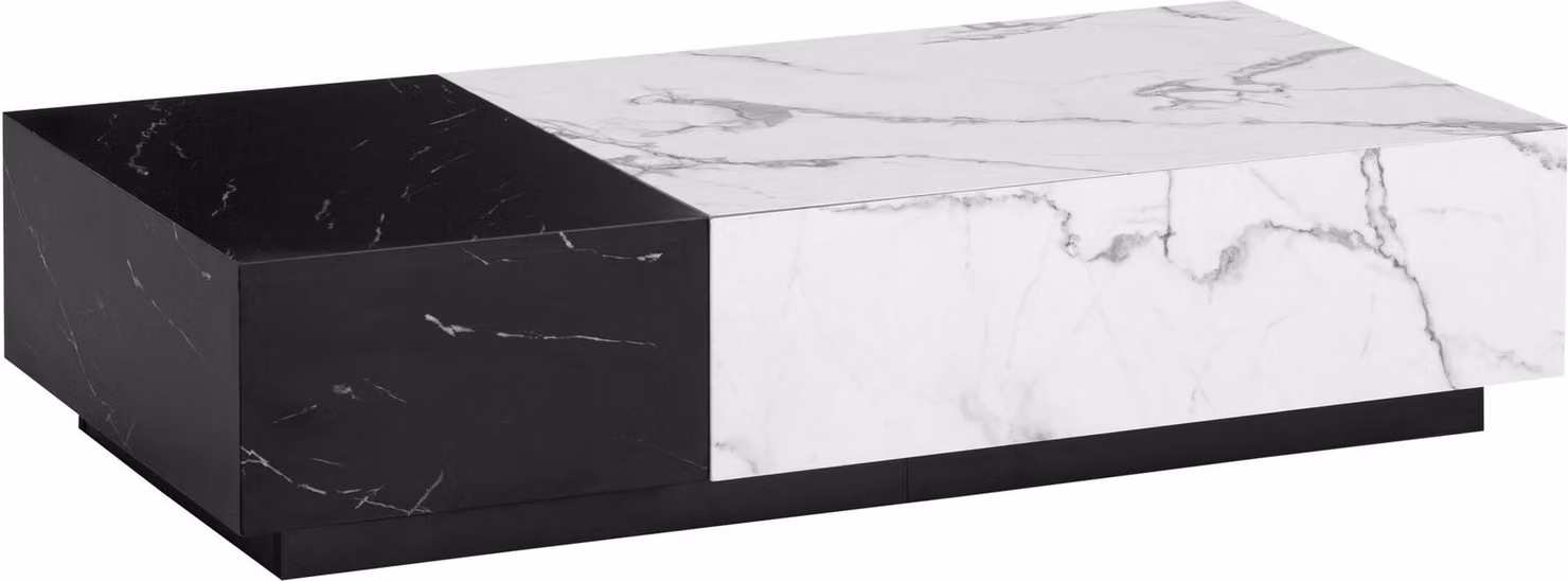 WOHNLING Tavolino da salotto 120x60x28 cm Bianco Nero Tavolino da divano effetto marmo Tavolino da salotto moderno basso Rettangolare con cassetti Tavolino da salotto Spazio contenitivo