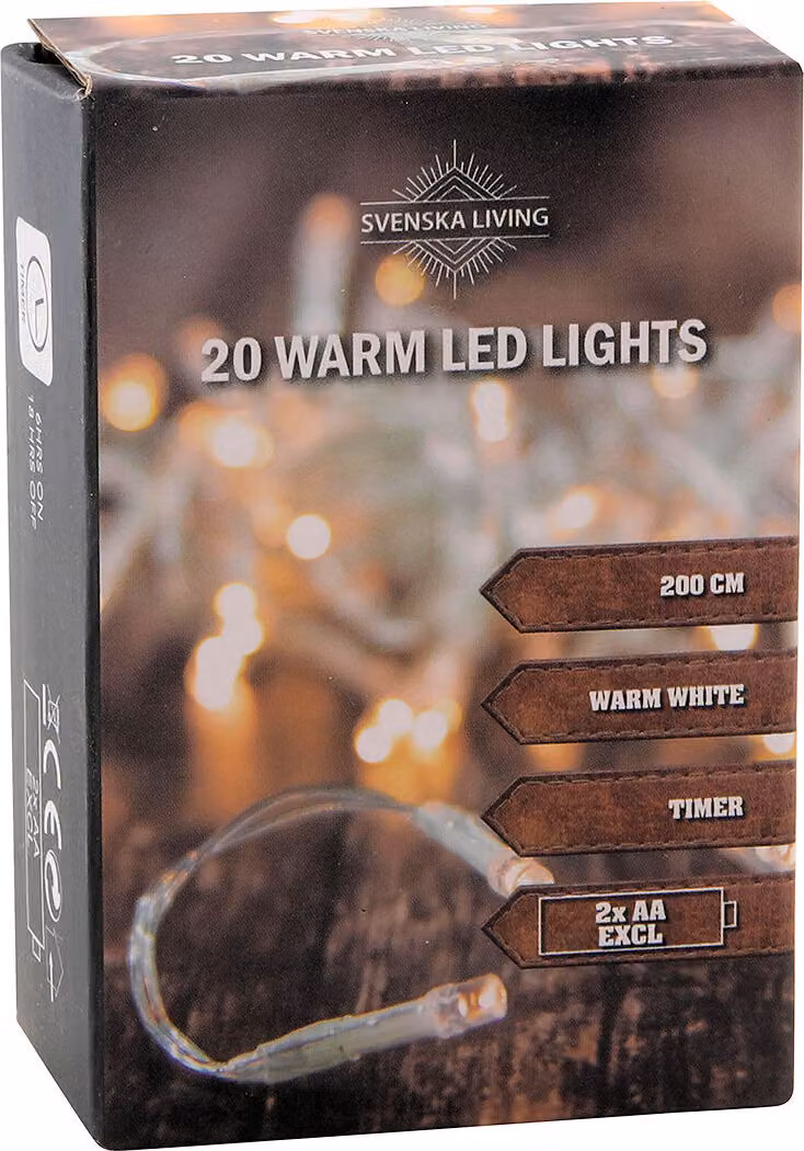 Fata LED 200 cm / bianco caldo / timer