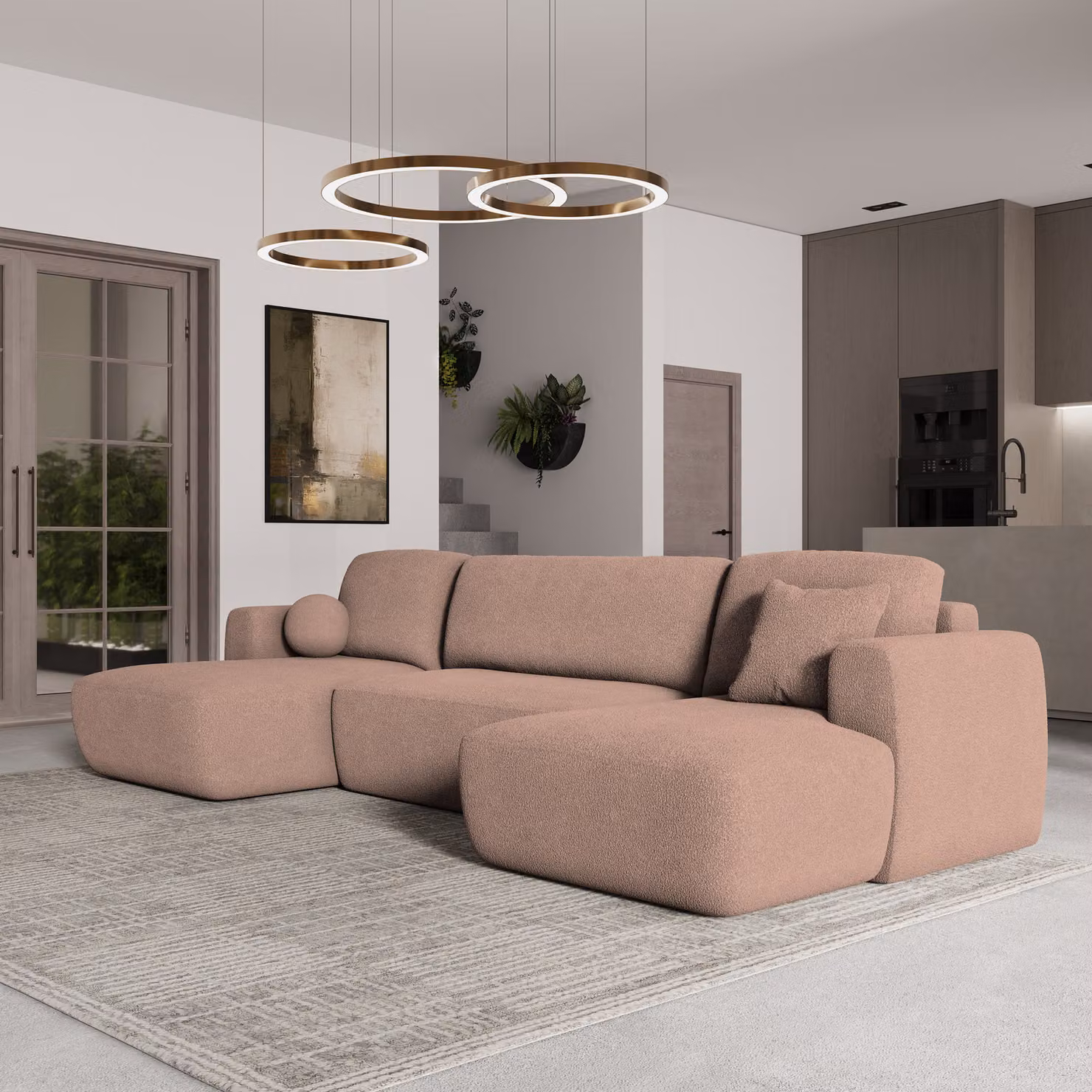 Divano angolare SENTUM N di Masseno con funzione letto a U, divano con box letto, divano da salotto, divano, divano letto, set di divani - rosa, ORA O MAI PIÙ 61