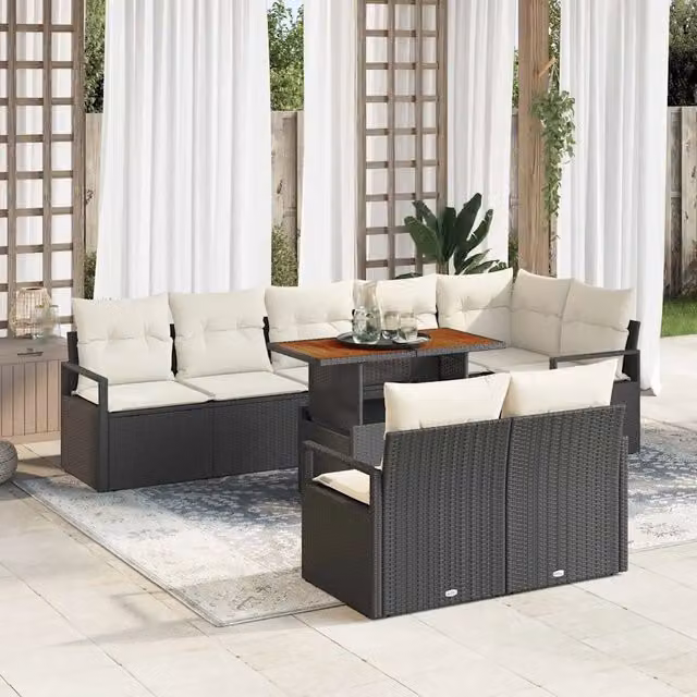 Set Divano da Giardino 9 pz 8-Numero di posti Nero e Crema 3349725