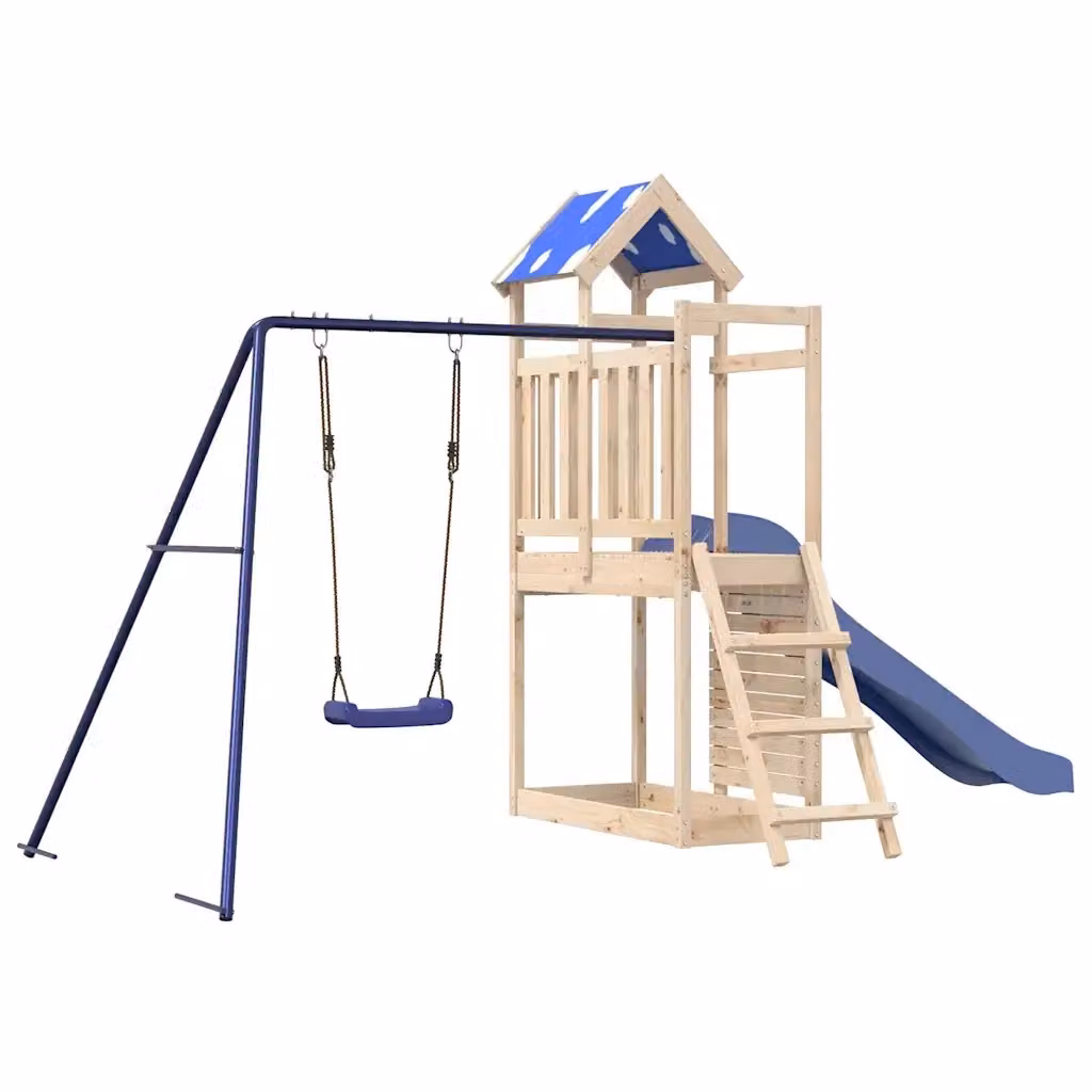 vidaXL Set da Gioco da Esterno con Torre, Scivolo, Altalena e Sabbiera in Legno Massello, Multicolore, L/P/H: 427,5 x 215 x 185 cm – 2