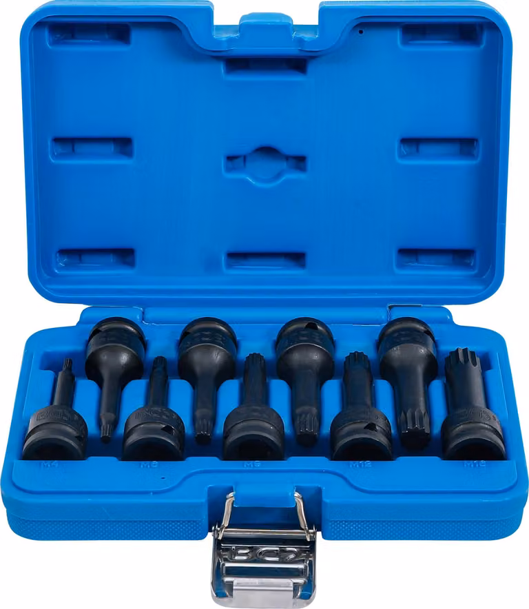 Set di bussole BGS Kraft con attacco quadro 12,5 mm (1/2") interno multidente (per XZN) M4 - M16 9 pezzi - 5482
