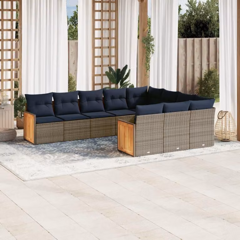 Maison Exclusive - Set divano da giardino 10 pezzi con cuscini, grigio, polyrattan