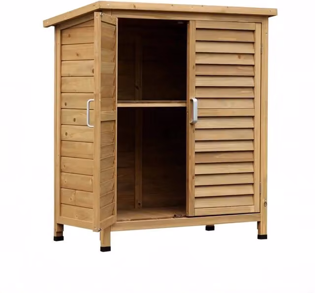 Armadio da esterno in legno di abete con 2 ante e ripiano interno per giardino e terrazza, L: 87 cm, P: 46.5 cm, H: 96.5 cm