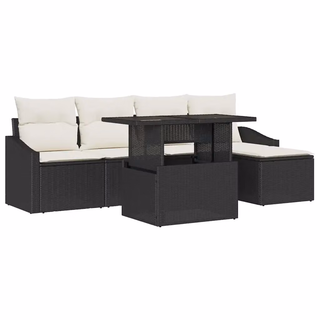 Set Divano da Giardino a L vidaXL 6 Pezzi con Tavolino e Pouf Nero, Beige e Grigio con Struttura in Metallo e Cuscini Inclusi – 2