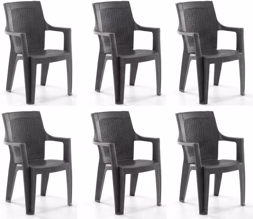 Sedia da giardino in plastica, 6 pezzi, con braccioli, disponibile nei colori: nero, marrone, antracite, cappuccino