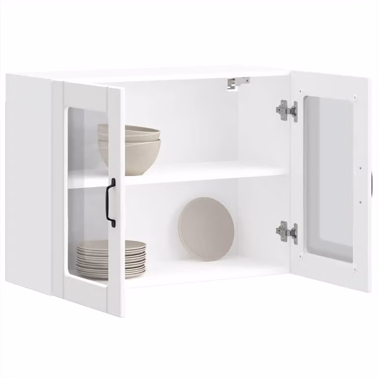 Pensile da cucina moderno vidaXL con ante in vetro e ripiani interni, Bianco, L: 80 cm, H: 60 cm, P: 31 cm
