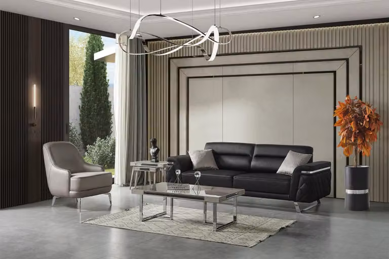 Edles Möbel-Set Sitzcouch 3-Sitzer Sessel Couchtisch Beistelltisch