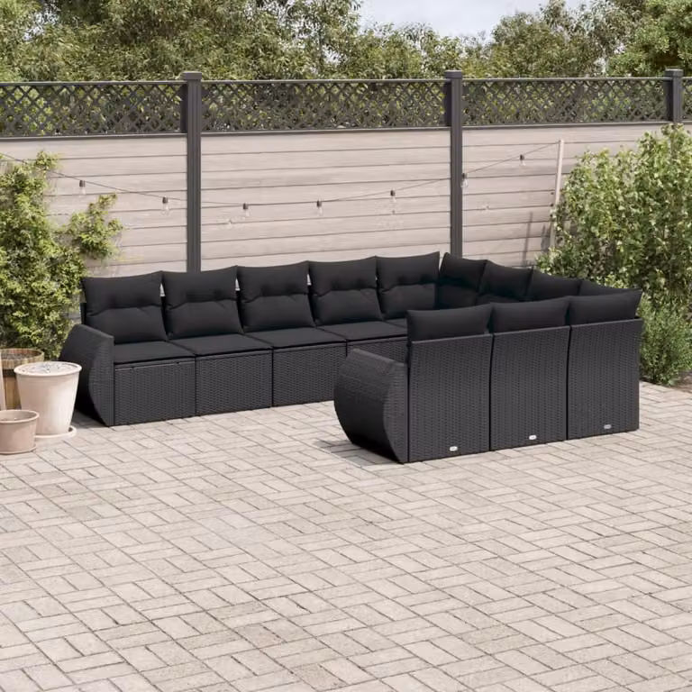 Set di divani da giardino vidaXL in polyrattan nero con cuscini inclusi e coperture rimovibili