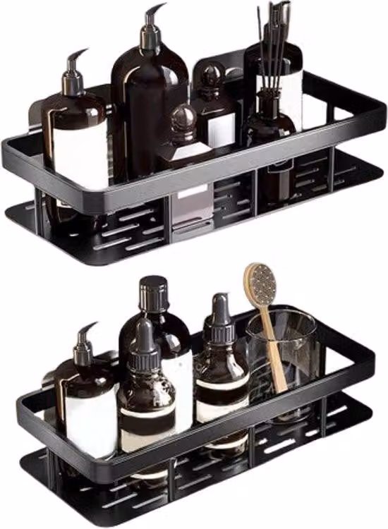Portaoggetti da bagno in alluminio - Finitura opaca - 90 gradi - Organizer da bagno - Accessori - Nero