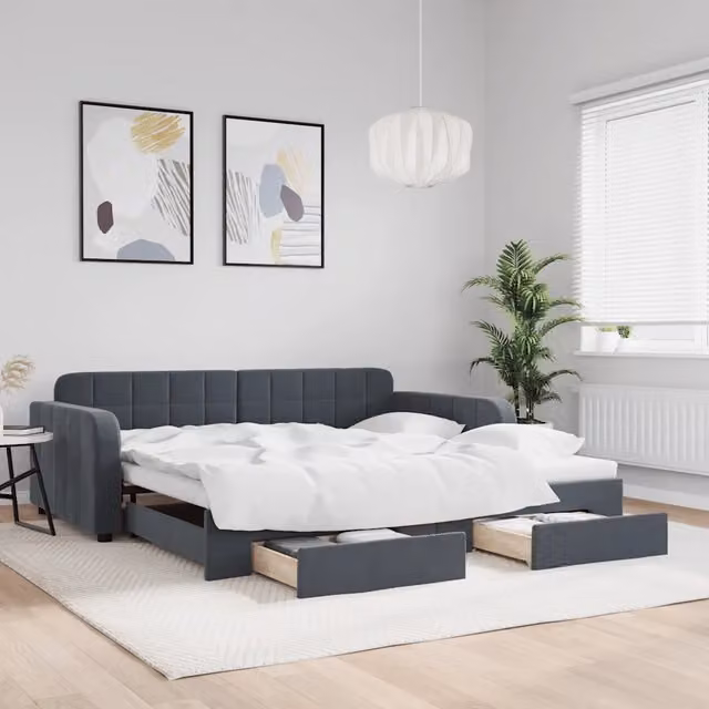 Divano Letto Estraibile Cassetti-Sofa Letto-Daybed Grigio Scuro 100x200cm Velluto 736811