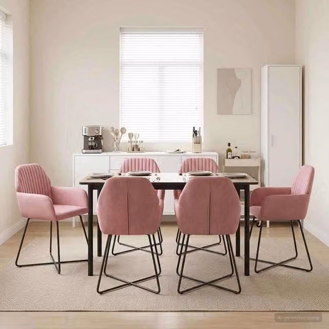 Sedie da pranzo 6 pz Velluto Rosa 55 x 50 x 84 cm 3428386