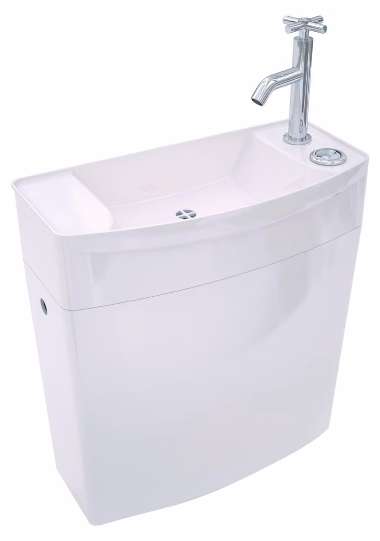 Cassetta scarico con lavabo, 3/6 litri, in Vetroceramica, bianca, dimensioni 412x380x180 mm