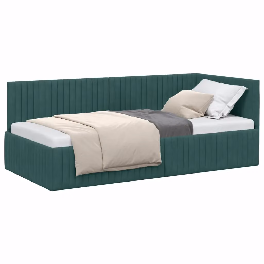 Cornice del letto ad angolo vidaXL in velluto verde, L/P/H: 190 x 90 x 72 cm – 2