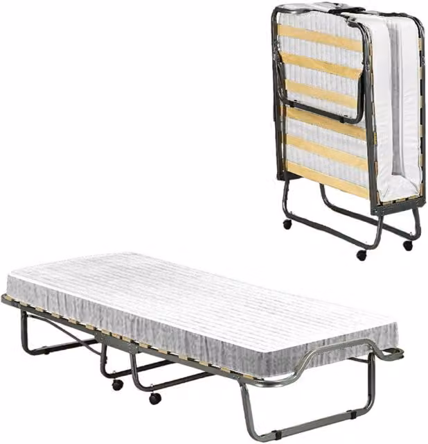 Letto pieghevole Ace con materasso in schiuma e rete a 15 doghe in legno, salvaspazio per adulti, L/P/H: 190 x 80 x 39 cm