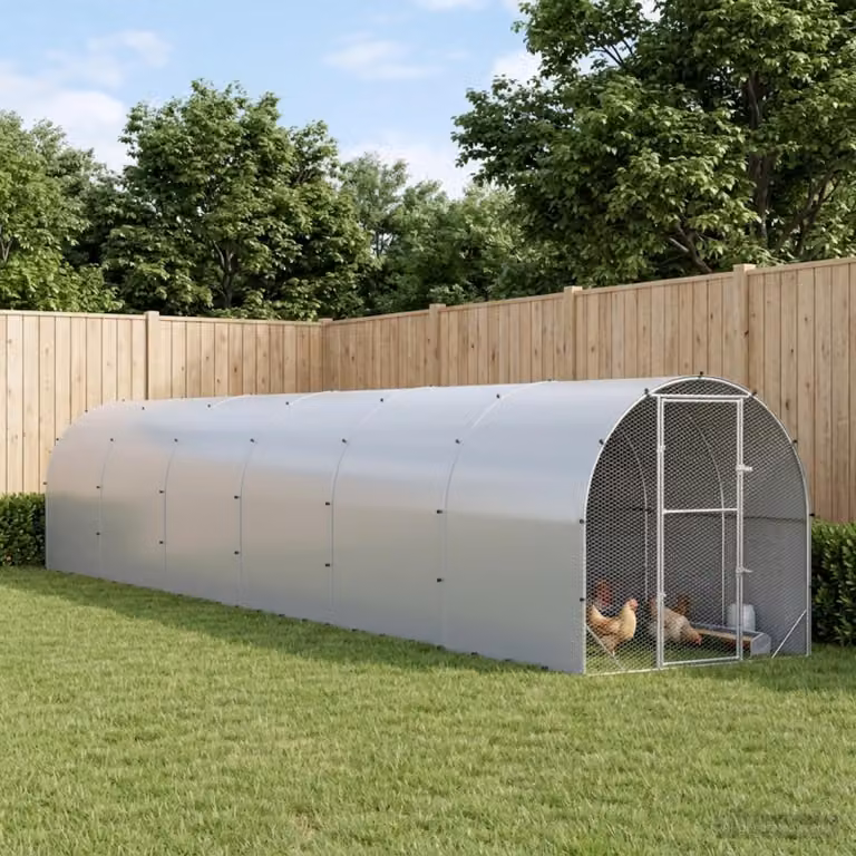 vidaXL Pollaio Argento 1200 x 200 x 200 cm Acciaio zincato