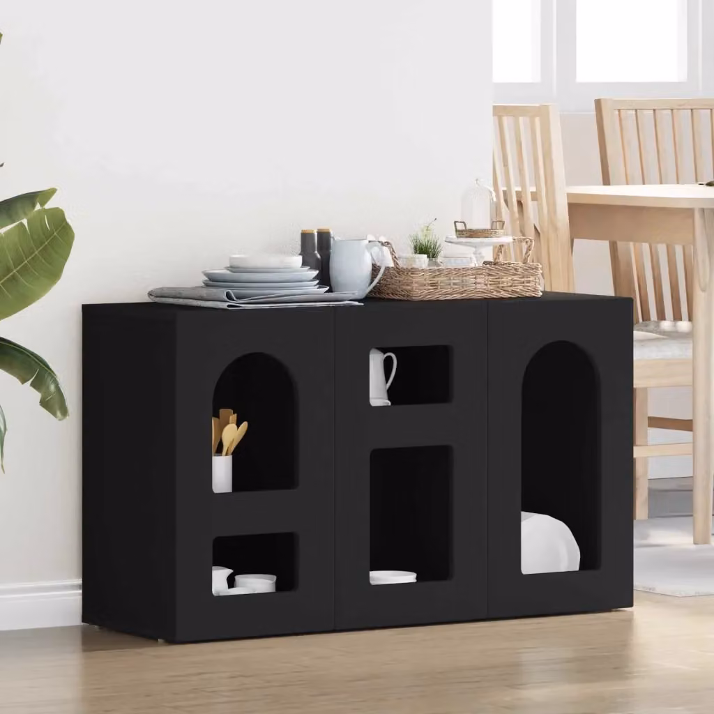 Credenza moderna Design In in legno nero opaco per soggiorno o sala da pranzo L/P/H: 100 x 35 x 59 cm – 2