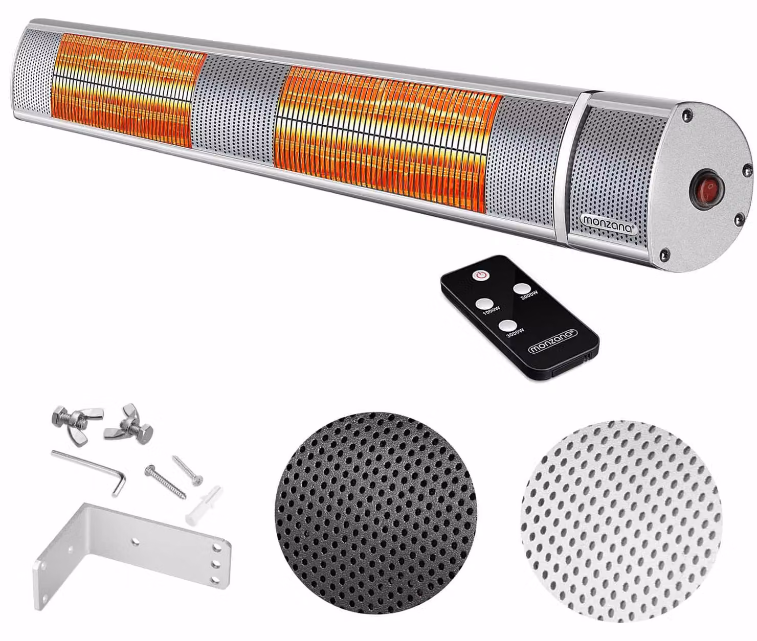 Riscaldatore a infrarossi da parete per esterni - Potenza: 3000 Watt - Montaggio a parete - Elettrico - Argento - Riscaldamento per ambienti esterni