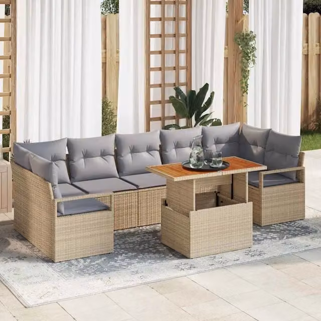 Set Divano da Giardino 8 pz 7-Numero di posti Beige e grigio 3349678