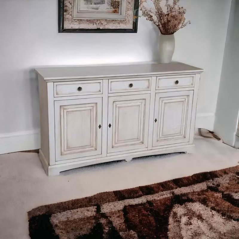 Madia credenza arte povera con 3 porte in legno bianco anticato Mobili 2G L: 170 cm, P: 46 cm, H: 96 cm – 2