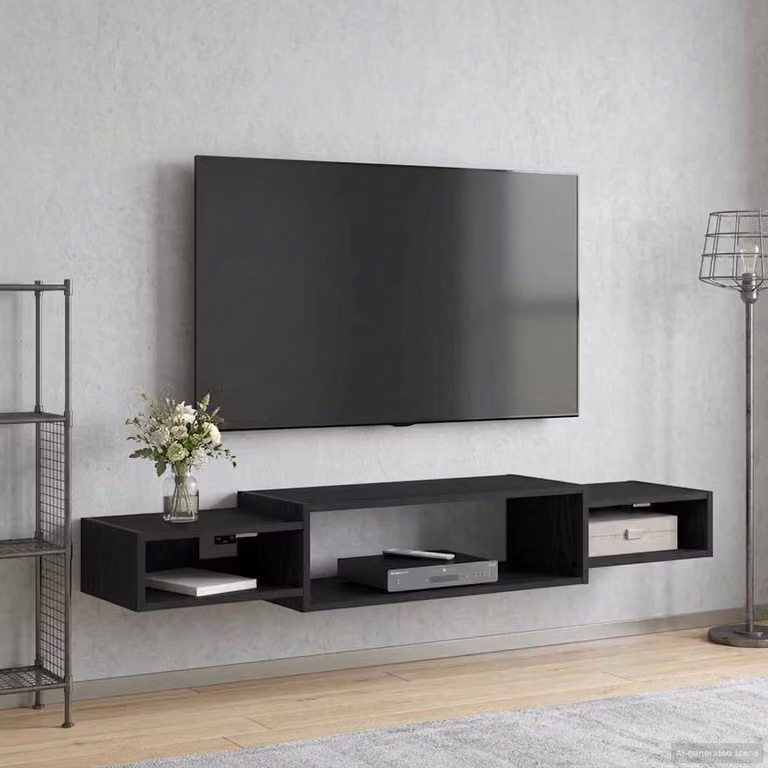 Mobile TV da parete vidaXL in Rovere Nero, L 140 x P 28 x H 21 cm