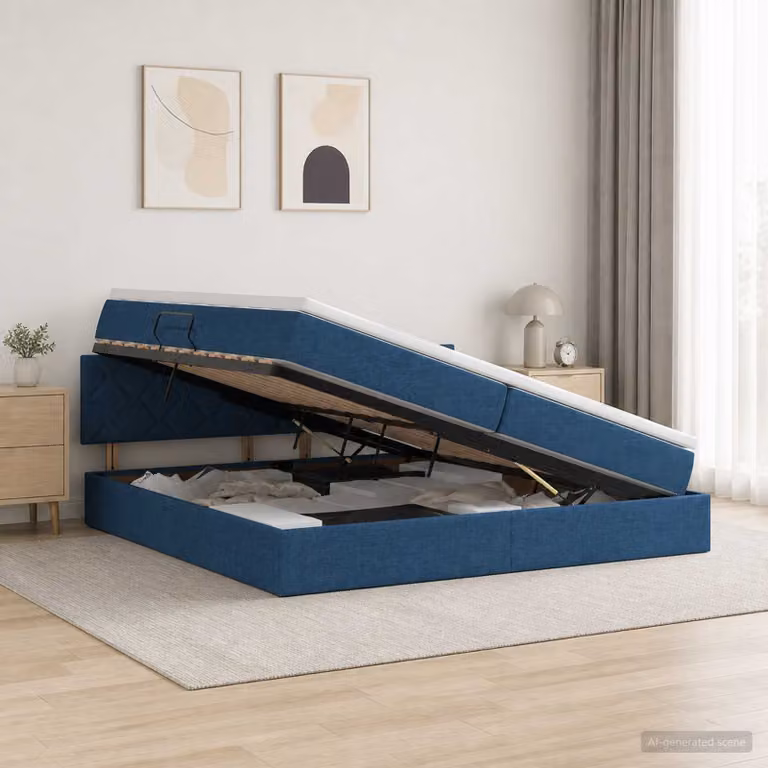 Letto con contenitore e materasso con illuminazione LED vidaXL, Blu, L/P/H: 200 x 200 x 38 cm