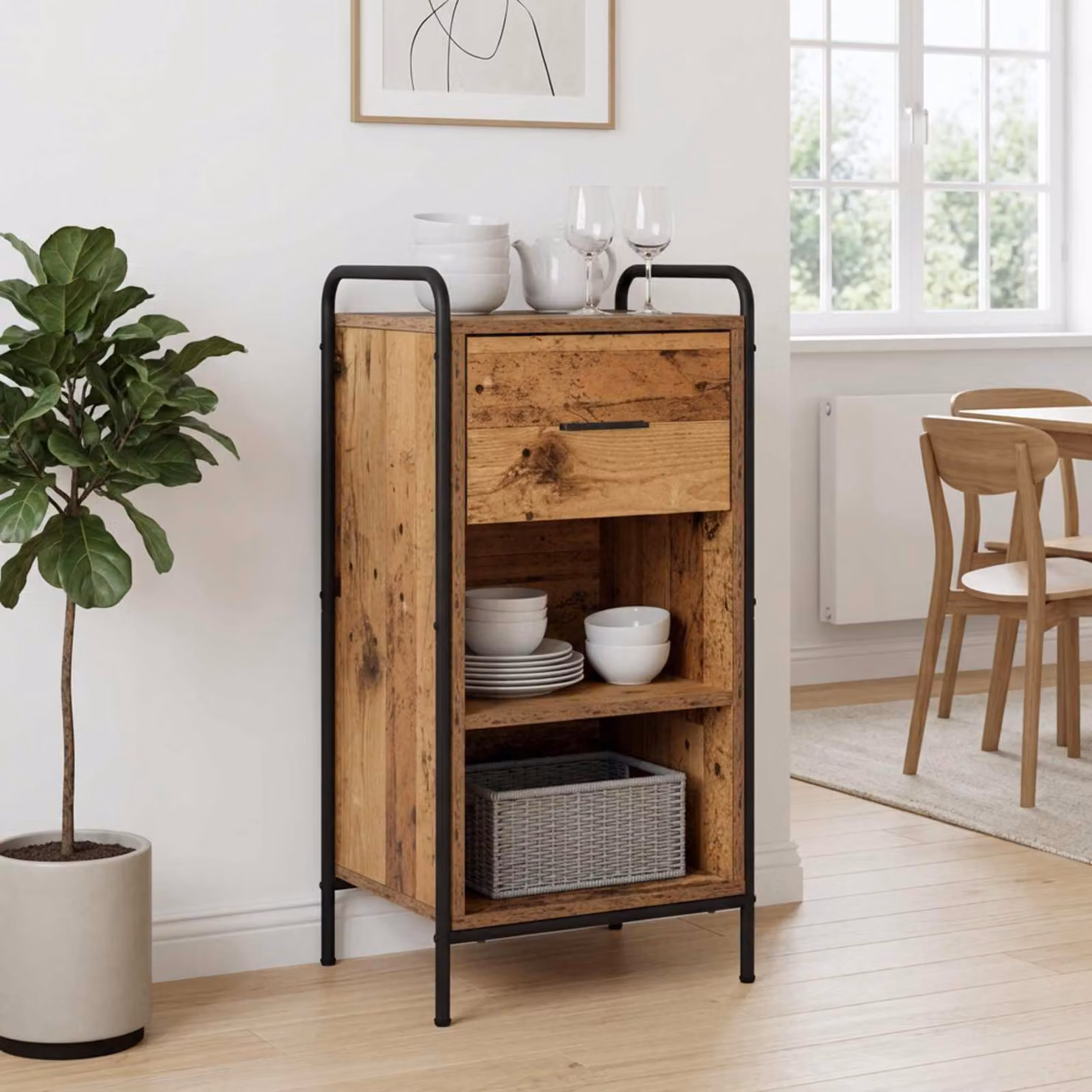Credenza moderna vidaXL in legno e metallo colore marrone L: 97 cm, P: 33 cm, H: 81 cm