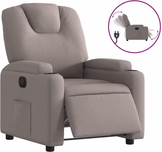 Poltrona | Sedia Relax Elettrica Reclinabile Tortora in Tessuto