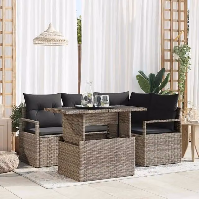 Set Divano da Giardino 5 pz Grigio Poly Rattan 3357552