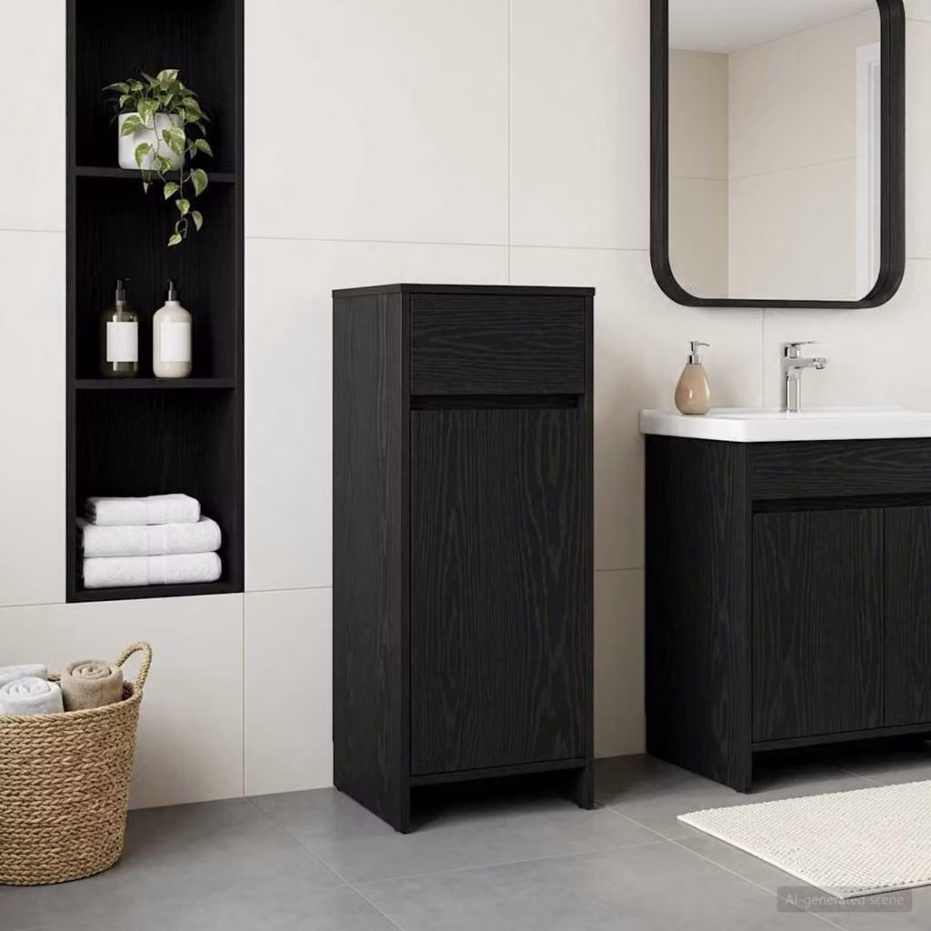 Mobile da bagno moderno vidaXL in MDF nero con ante a cerniera e cassetti L/P/H: 35 x 36,5 x 85 cm