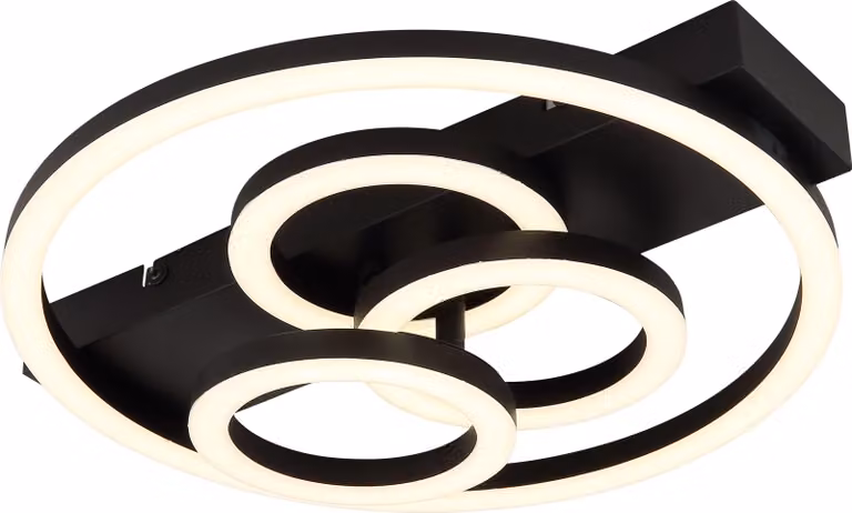 Lampada da soffitto Globo, metallo nero opaco, plastica nera opaca, acrilico opale, dimmerabile, con più livelli di intensità tramite interruttore a muro, colori regolabili, funzione di memoria, luce notturna, timer, telecomando, batterie incluse (2 x AAA