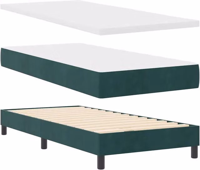 Letto singolo | Letto per adulti | Letto a Sorgente LED con led Verde Scuro 90 x 190 cm Velluto