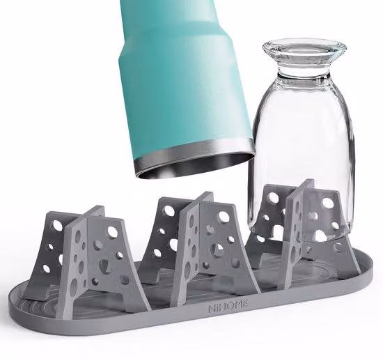 Set portabottiglie in silicone, 3 pezzi, grigio scuro, con ripiano