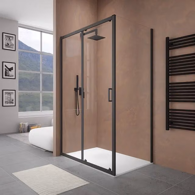 Box doccia 105x90 cm scorrevole vetro 6mm trasparente profili nero opaco h185 | Tonga