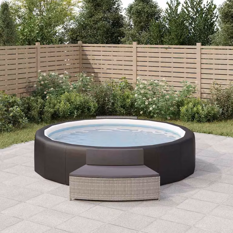 Set di 2 panche per spa vidaXL in polyrattan grigio con cuscini in tessuto