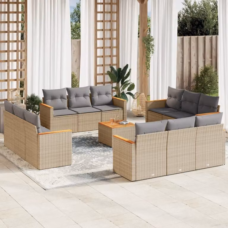 Maison Exclusive - Set Divano da Giardino 13 pz con Cuscini Beige Misto Polyrattan