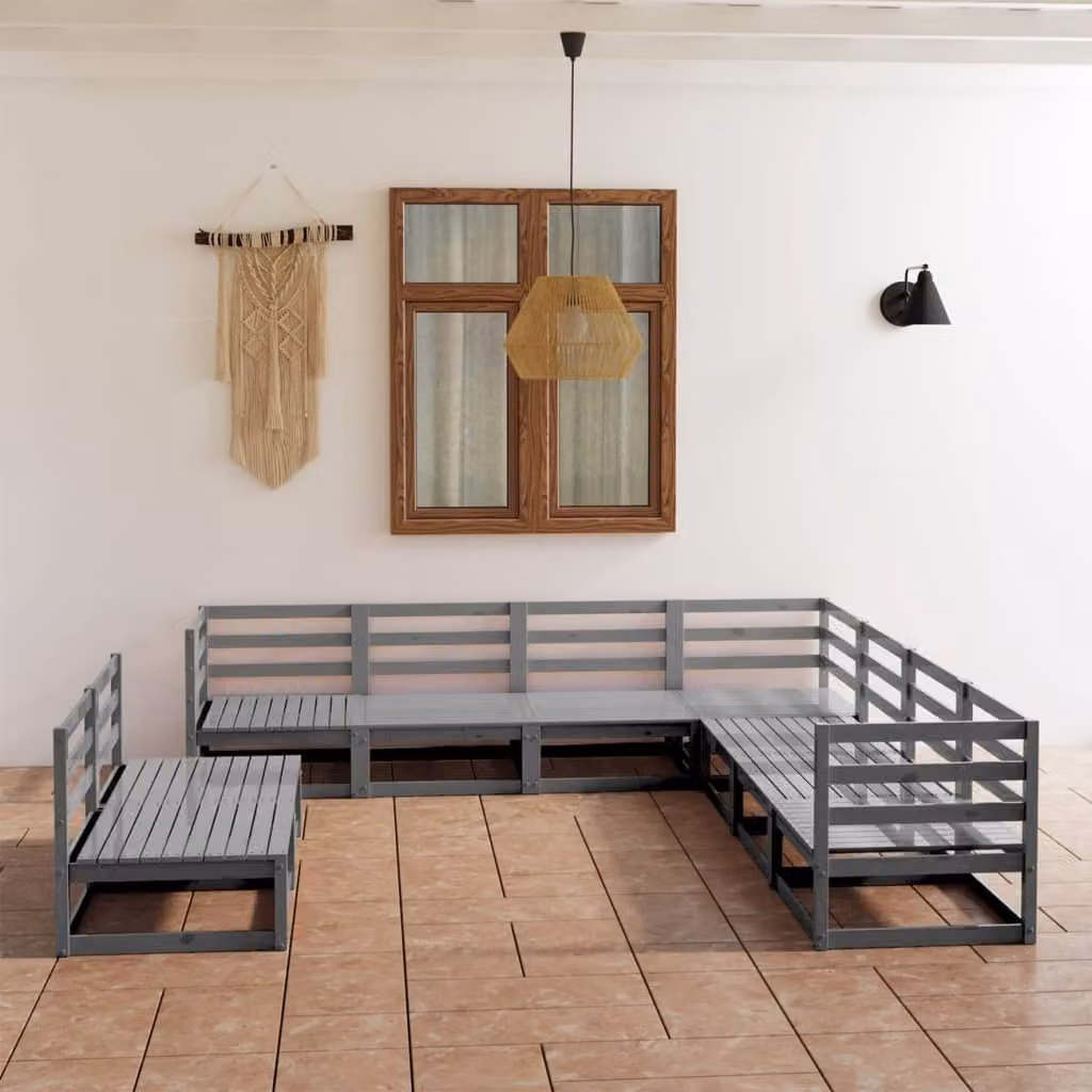 Maison Exclusive - Set Divani da Giardino 9 pz Grigi in Legno Massello di Pino