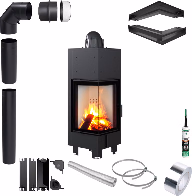 Inserto per caminetto KRATKI MBN Sinistra 10kW Ø200 Ecodesign Kit di installazione