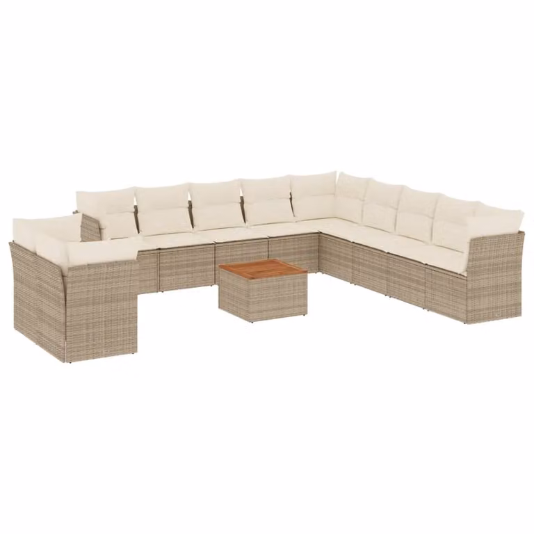 Set Divani da Giardino 12 pz con Cuscini Beige in Polyrattan