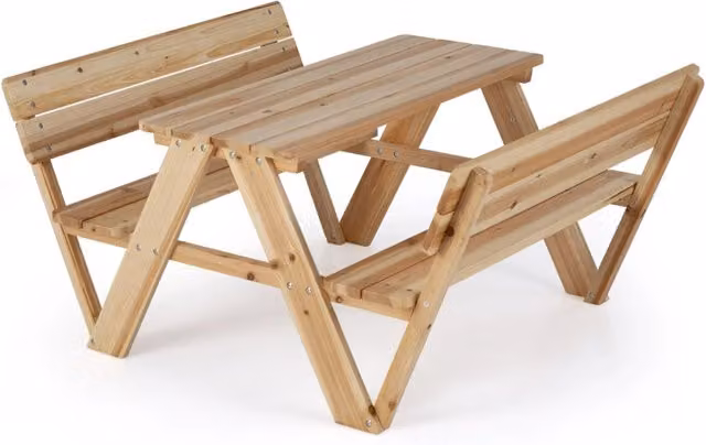 Set di tavolo e panche integrate per bambini in legno di abete marrone per giardino e cortile – 1