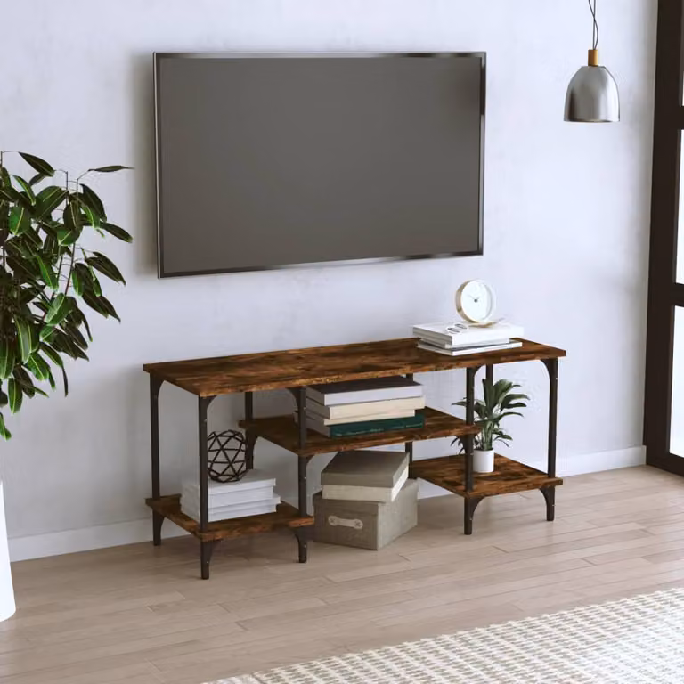 vidaXL Mobile Porta TV Rovere Fumo in Legno e Metallo con Ruote L: 102 cm, P: 35 cm, H: 45,5 cm