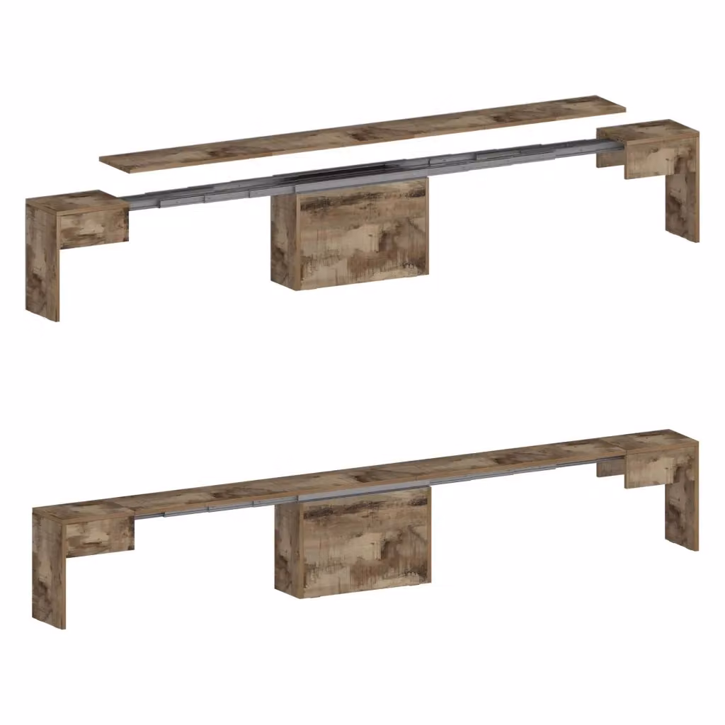 Set di 2 panche allungabili Quedan DMORA in legno di acero color marrone, L: 290 cm, H: 45 cm, P: 25 cm – 2