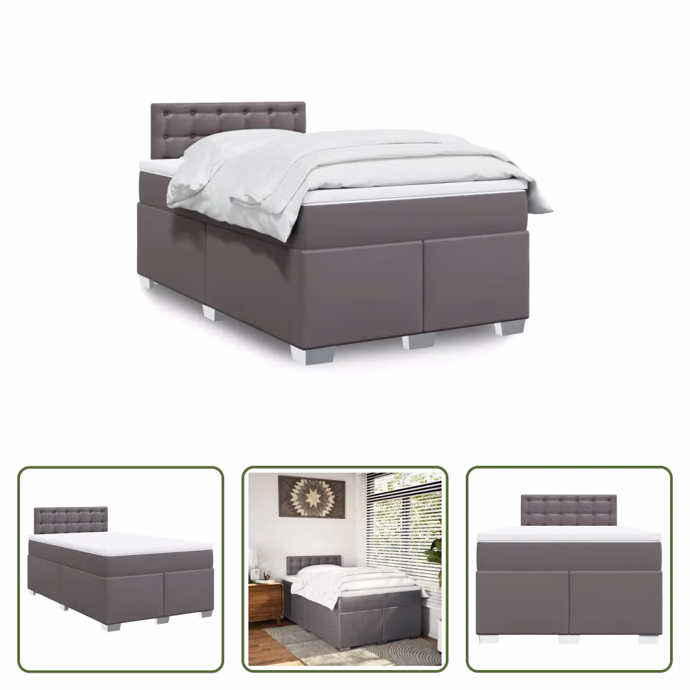 The Living Store Letto a molle con materasso grigio 120x200 cm in Pelle finta