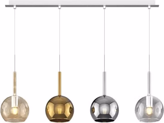 Lampadario Rettangolare Contemp Future Metallo Cromo Vetro Multicolor 4 Luci E27
