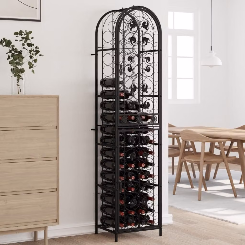 vidaXL Portavini per 73 Bottiglie in Metallo Nero L: 45 cm, P: 36 cm, H: 200 cm