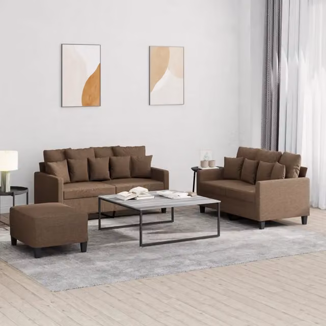 Set di Divani 3 pz con Cuscini Marrone in Tessuto 3201659