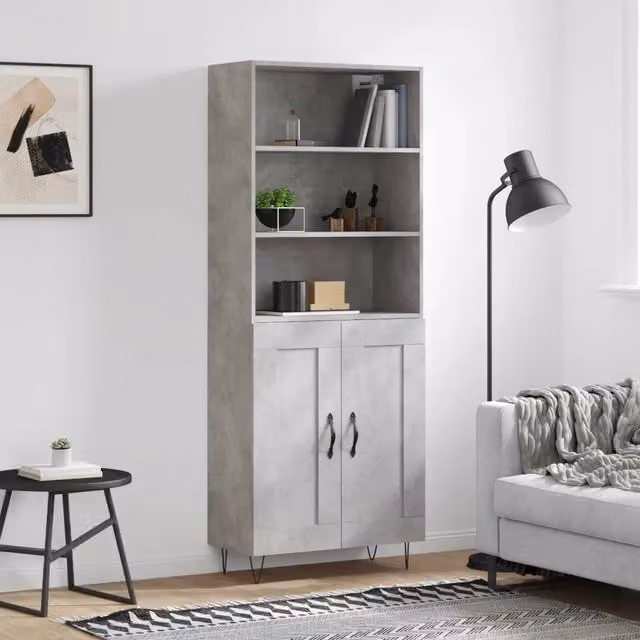 Credenza-Buffet-Armadio da cucina Grigio Cemento 69,5x34x180 cm in Legno Multistrato 344894