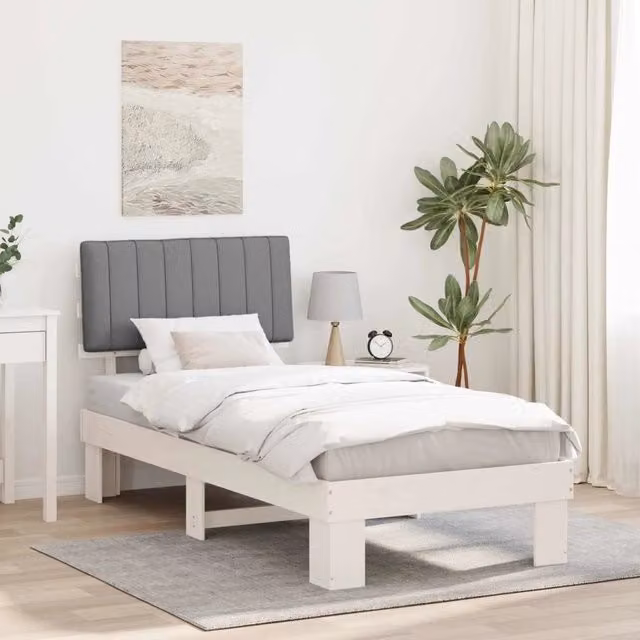 Letto moderno vidaXL con testiera rivestita in tessuto grigio e struttura in legno di pino, L/P/H: 90 x 200 cm – 1