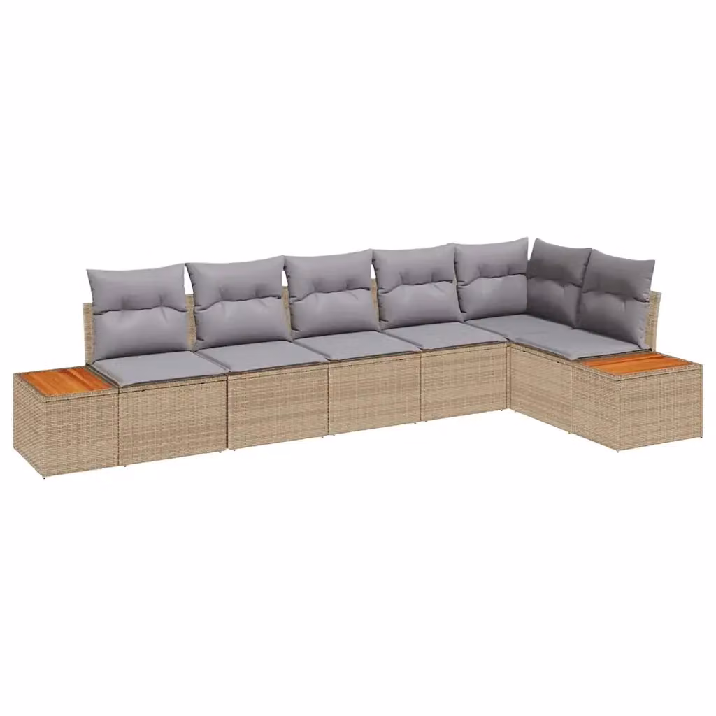 Set Divano da Giardino vidaXL a Forma di L con 6 Posti, Colore Beige e Grigio, con Tavolino e Cuscini Imbottiti – 2